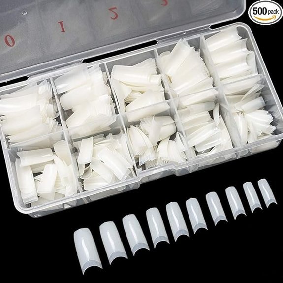 Krofaue 500PCS Acrylic French Nail Tips (10 Sizes)