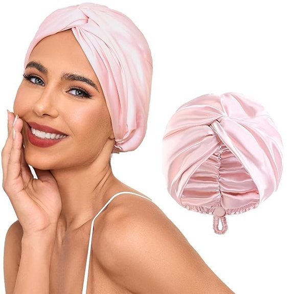 Adjustable Silk Satin Hair Bonnet for Sleeping (Pink)
