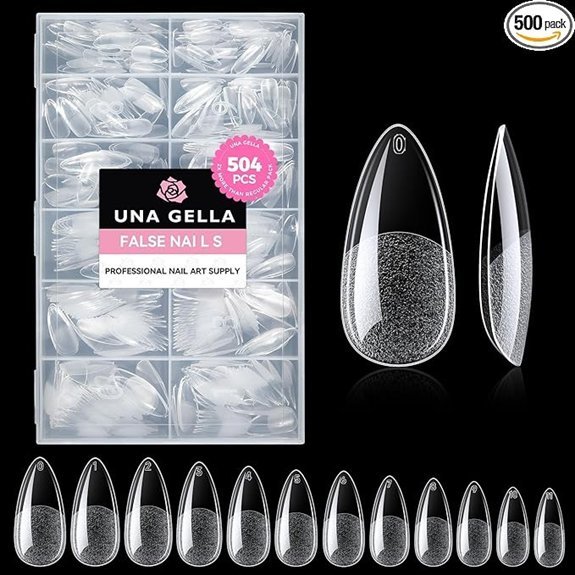 UNA GELLA Almond Gel Nail Tips (504pcs Clear Full Cover)