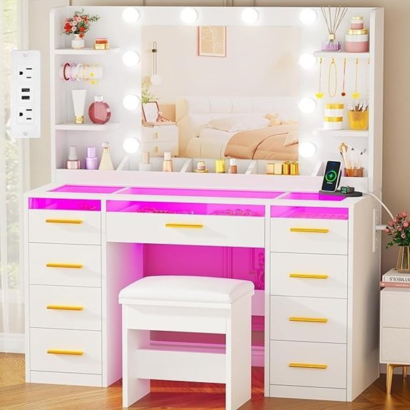 ANWBROAD Vanity Desk with Mirror and Lights (UBDT94W)