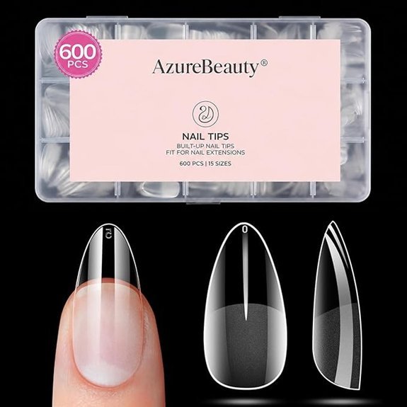 AZUREBEAUTY Medium Almond Nail Tips 600pcs 15 Sizes