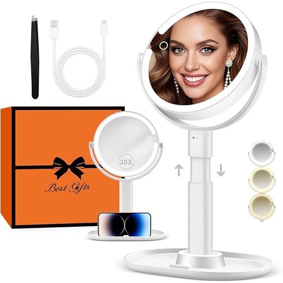 B Beauty Planet Vanity Mirror with Lights (30X Magnifying Rechargeable)