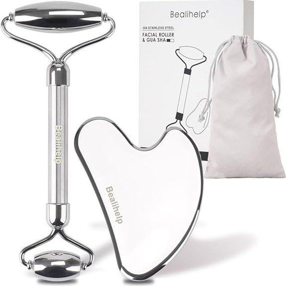 Bealihelp Stainless Steel Face Roller and Gua Sha Set