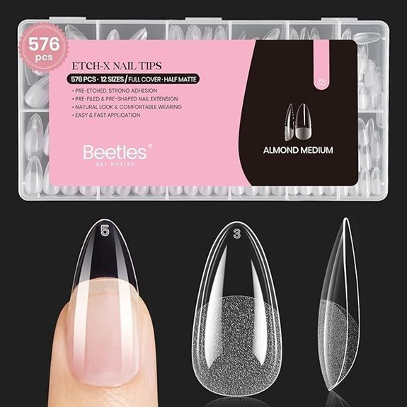 Beetles 576pcs Almond Nail Tips 12 Sizes