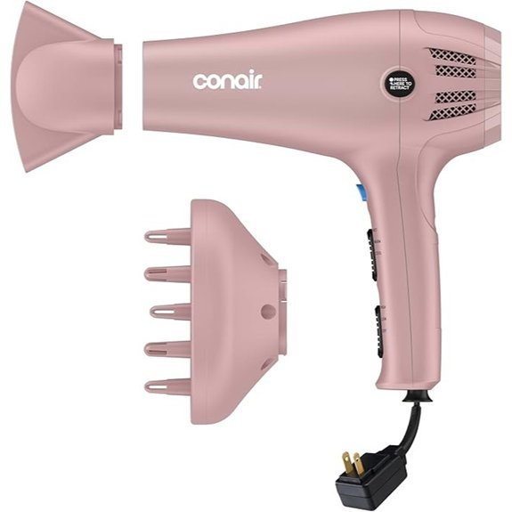 Conair 1875W Hair Dryer with Retractable Cord (Matte Light Pink)