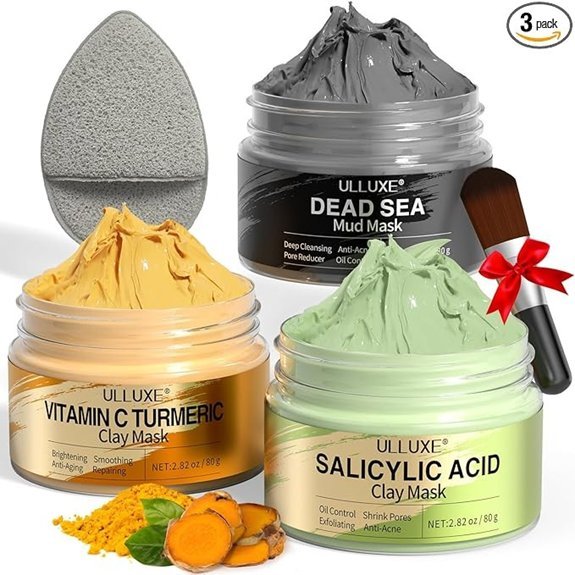 Facial Clay Mask Set for Pore Cleansing & Brightening (2.82 oz each)