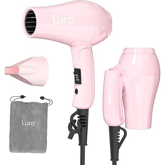 Foldable Mini Travel Hair Dryer Dual Voltage (Light Pink)