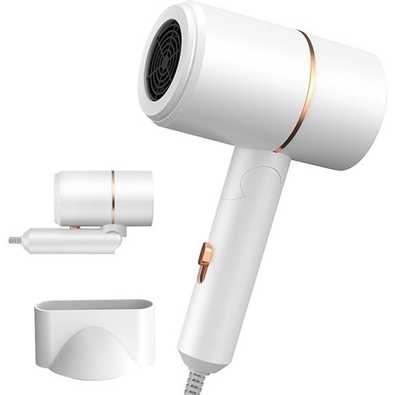Foldable Ionic Hair Dryer with Diffuser (White)