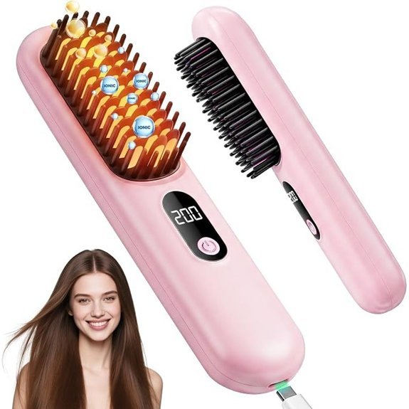 Go Brush Pro 2026 Cordless Hair Straightener Brush (Pink)