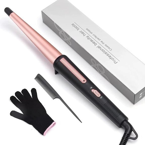 Hair Curling Wand 0.5-1 Tapered Ceramic Curler (Pink)
