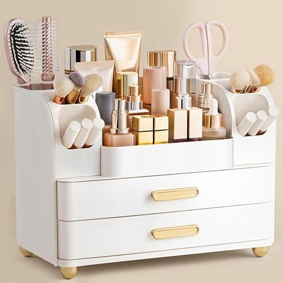 HBlife Makeup Organizer for Vanity with Brush Holder (Large White)