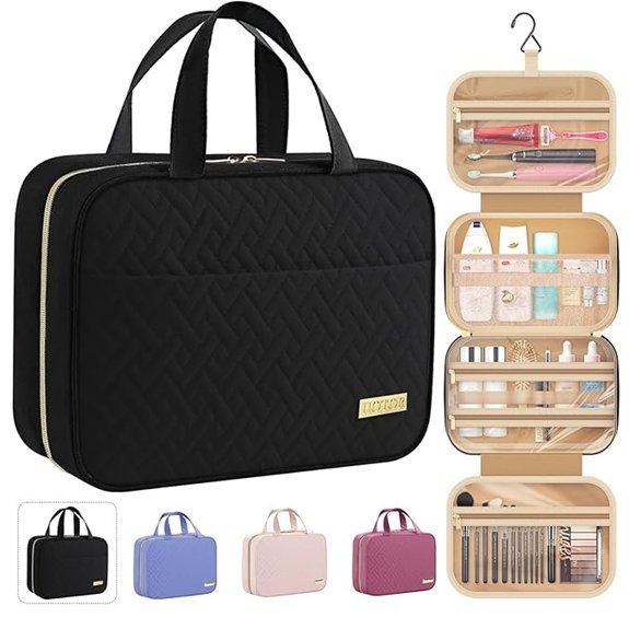 HOTOR Hanging Travel Toiletry Bag Waterproof Medium Black