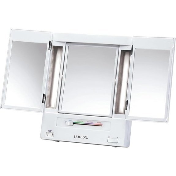 JERDON Tri-Fold Lighted Makeup Mirror with 5X Magnification (JGL9W)