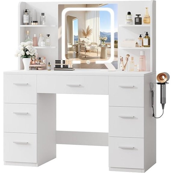 LIVELYGLOW 43 White Makeup Vanity Desk with LED Mirror