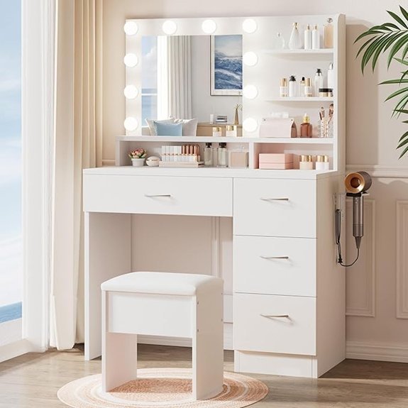 LIVELYGLOW White Makeup Vanity Desk with LED Mirror