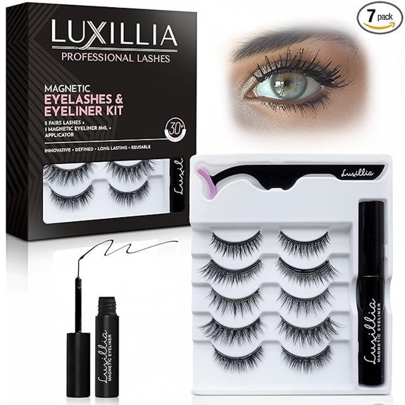 Luxillia Magnetic Eyelashes with Applicator Kit - 7 Set Natural Eye Lashes