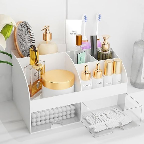 Makeup Organizer with Drawers for Vanity (White)