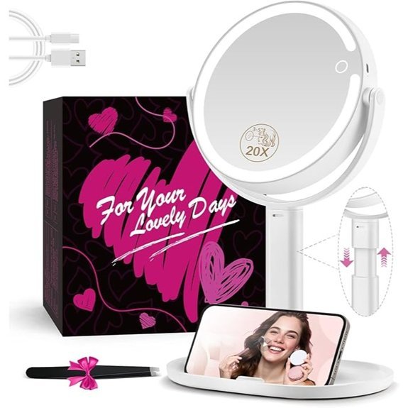 MOMOKUBA LED Vanity Mirror with 20X Magnification Rechargeable