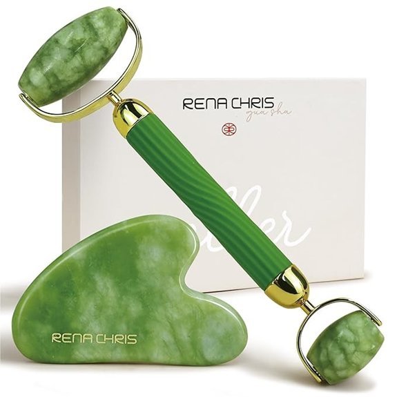 Rena Chris Gua Sha and Jade Roller Set (Green)