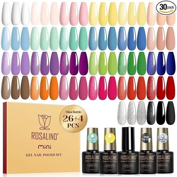 ROSALIND 30pcs Pastel Gel Nail Polish Set with Top/Base Coat