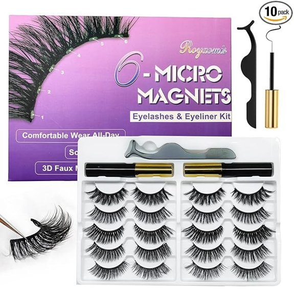 Royaomis 10 Pairs Magnetic Cat-Eye Lashes With Eyeliner