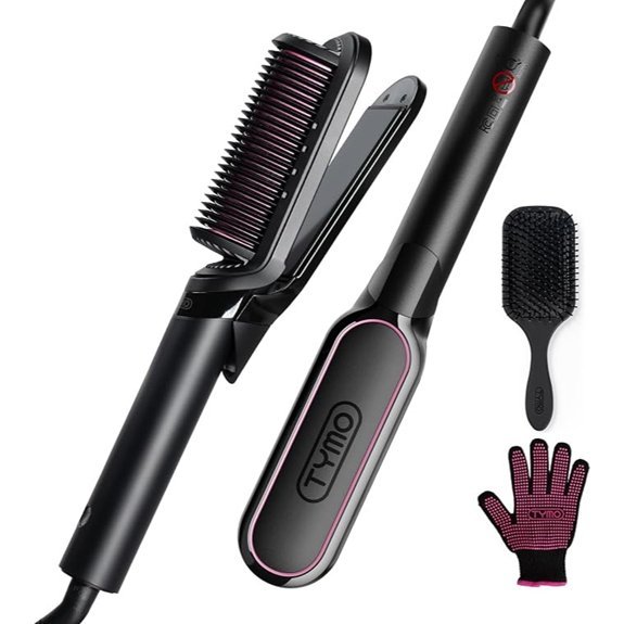 TYMO Flat Iron Hair Straightener Brush 2-in-1 (Black)