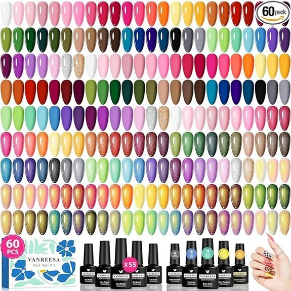 VANREESA 60 Pcs Gel Nail Polish Set (55 Colors)