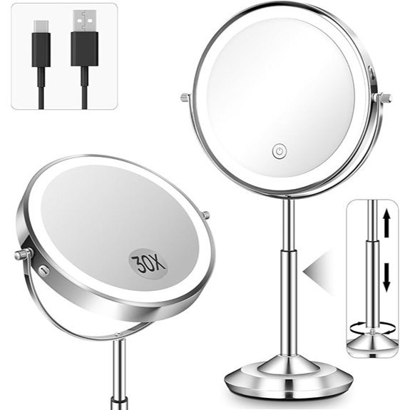 Vpu Lighted Makeup Mirror with 30X Magnification Rechargeable